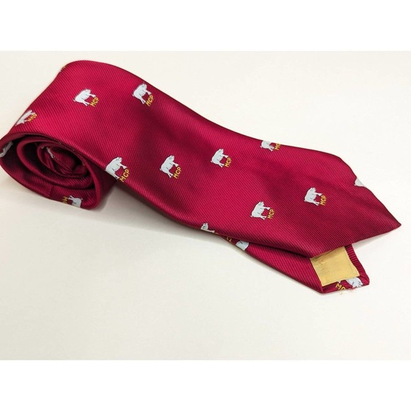 Vintage Male Chauvinist Pig MCP Marshal Field Mens Tie Red Yellow Geometric Hogs - Picture 1 of 4